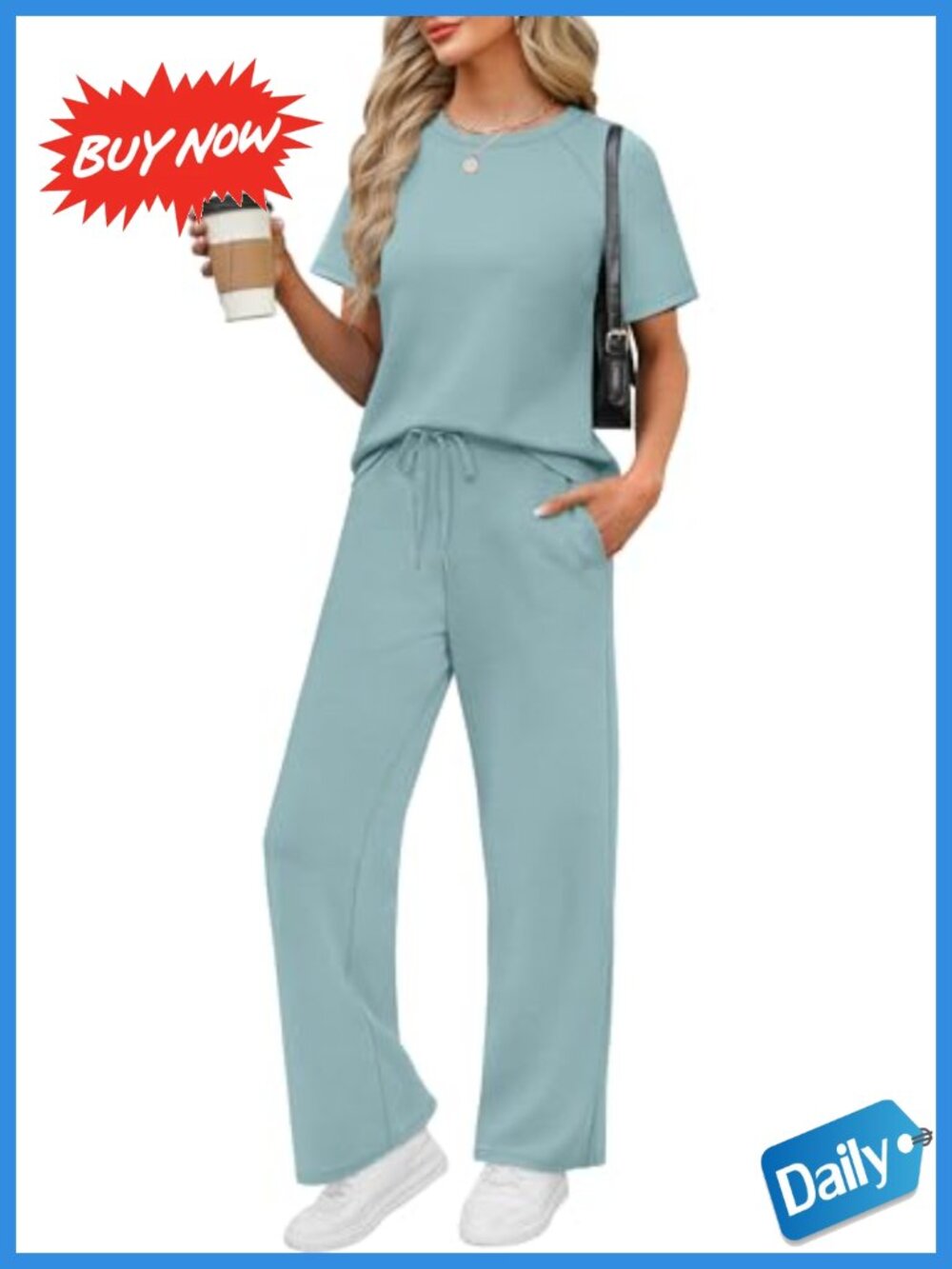 WIHOLL Women's 2 Piece Lounge Set Short Sleeve Wide Leg Pants Travel Resort Wear